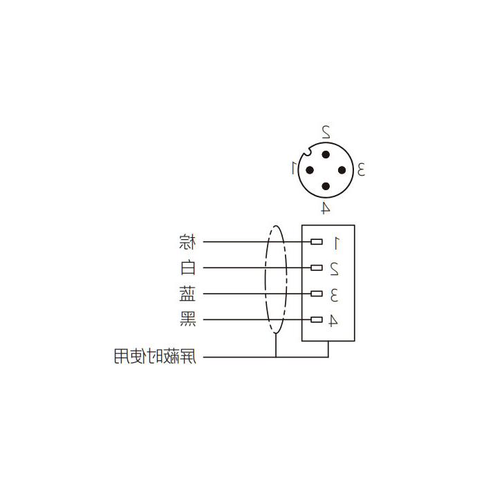 M12 4Pin、公头90°、单端预铸PVC非柔性电缆、带屏蔽、灰色护套、64S527-XXX